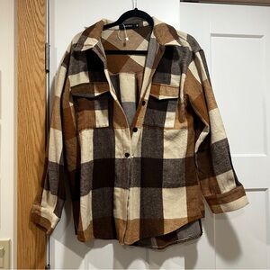 NWOT Women’s Plaid Shacket Jacket - Brown/Cream